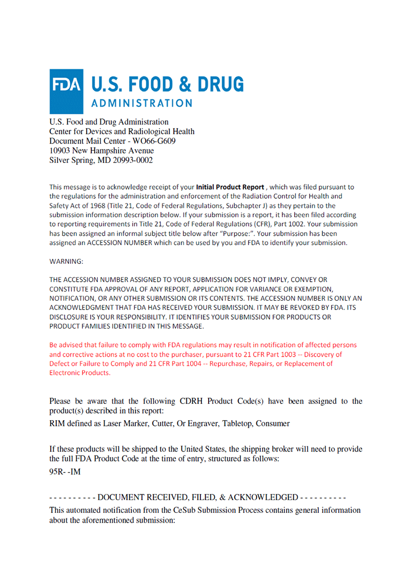 BFSC 1000-1500M系列 FDA激光清静注册